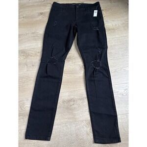 NWT Womens Old Navy Mid Rise Pop Icon Black Skinny Jeans Distressed Size 12 TALL